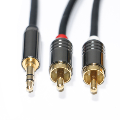 RCA 오디오 케이블 3.5MM 2-1 자동차 오디오 0.53M 1M 2M를 위한 까만 금속 포탄