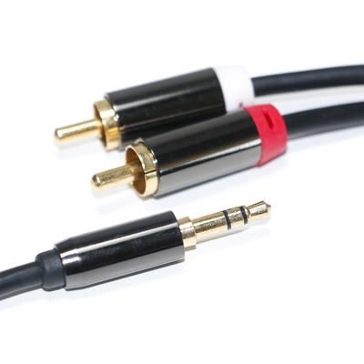 RCA 오디오 케이블 3.5MM 2-1 자동차 오디오 0.53M 1M 2M를 위한 까만 금속 포탄