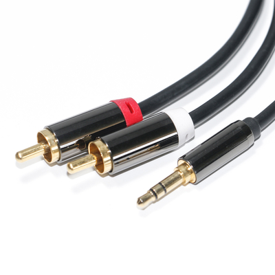 RCA 오디오 케이블 3.5MM 2-1 자동차 오디오 0.53M 1M 2M를 위한 까만 금속 포탄