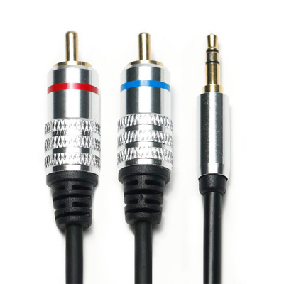 공장 oulet RCA 3.5MM 오디오 케이블 레드 블루 림 PCV 커버 CD TV 사운드 바용 도금 합금