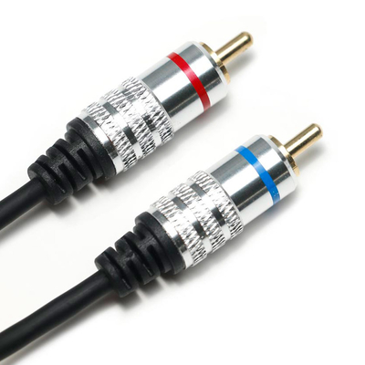 공장 oulet RCA 3.5MM 오디오 케이블 레드 블루 림 PCV 커버 CD TV 사운드 바용 도금 합금