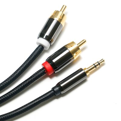 RCA 3.5MM 디지털 오디오 케이블 2/1 니트 로프 도금 사운드 바 카 오디오 용 골든 포트